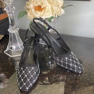 💥🆕💥CHINESE LAUNDRY Macee Slingback Kitten Heel Black Mesh Silver Studs Sz 7.5